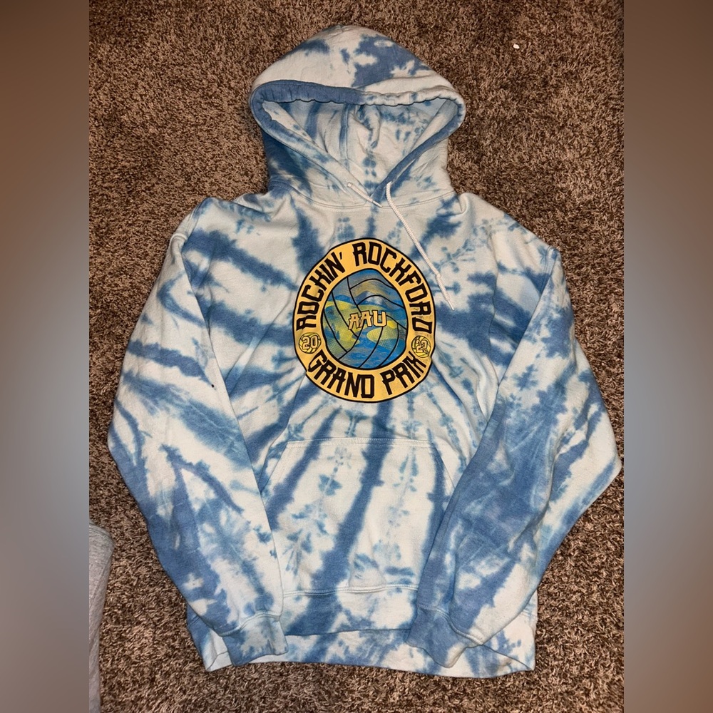Blue Tie-Dye Hoodie with Graphic Logo